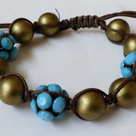 Blue & Pearly color draw string fashion bracelet  - Picture 2 of 4 Blue & Pearl - Picture 2 of 4